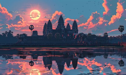 Fototapeta premium Illustration of the Angkor Wat, Generative AI
