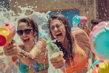 Obraz premium Two Girls Playing in a Pool With Toys