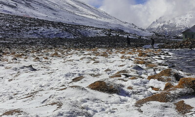 snowy zero point, beautiful alpine valley is popular tourist place in north sikkim, in india....