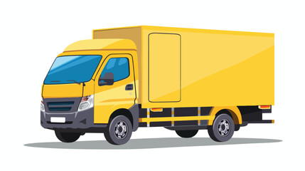 Yellow blue commercial delivery truck. Flat vector 