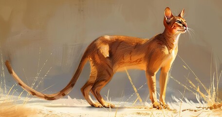 Abyssinian, slender and athletic, coat ticked and vibrant. 