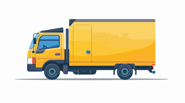 Yellow blue commercial delivery truck. Flat vector 