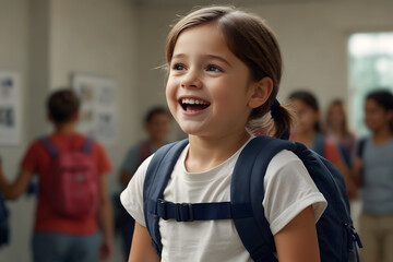 A kid returning to school happily