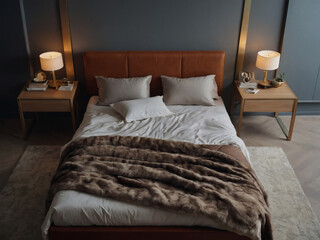 Single bed with a headboard, observed from above, where comfort and coziness converge for a restful sleep experience.