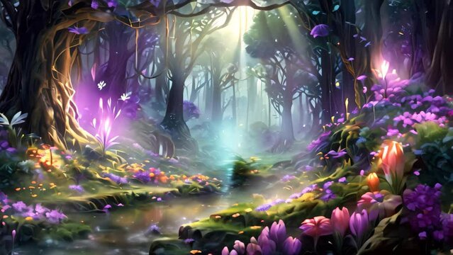 Digital painting of a deer in a misty forest. Digital painting, An ethereal forest with colorful magical creatures in it, AI Generated