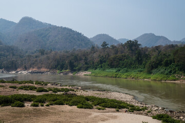 Fototapeta na wymiar Salween river in Mae Hong Son province between Thailand and Myanmar border, Boats on the river.