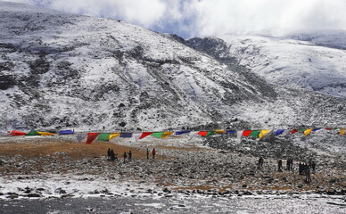 snowy zero point, beautiful alpine valley is popular tourist place in north sikkim, in india....