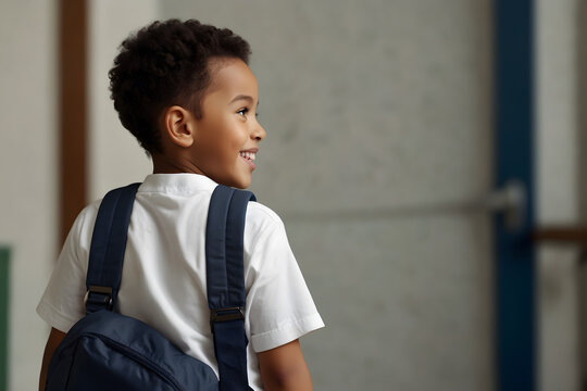 A kid returning to school happily