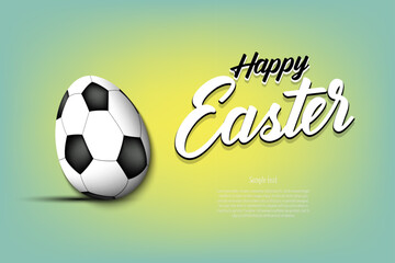 Happy Easter. Decorated egg in the form of a soccer ball with vintage lettering. Pattern for greeting card, banner, poster, flyer, invitation. Vector illustration on isolated background - 773837615