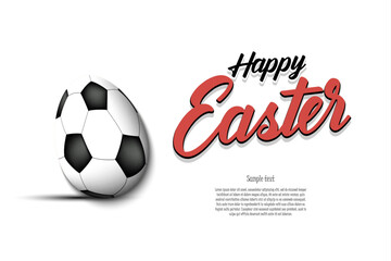 Happy Easter. Decorated egg in the form of a soccer ball with vintage lettering. Pattern for greeting card, banner, poster, flyer, invitation. Vector illustration on isolated background - 773837660