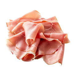 Slices of ham on top of each isolated on white background , thin slices of ham 