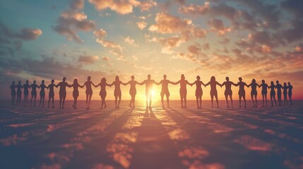 Group solidarity and unity, human chain - obrazy, fototapety, plakaty