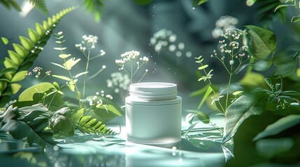 A cylindrical skin care product, indoor studio, light theme, fragrant smell of plants. Generative AI. - obrazy, fototapety, plakaty