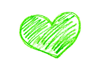 A photo of a green heart drawn in pencil isolated on white background.