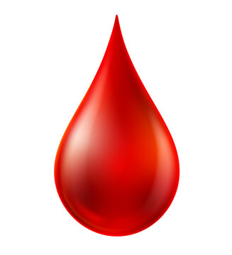 Realistic drops of red blood isolated on white background. Blood donation, platelets, stem cells. Vector file illustration.
