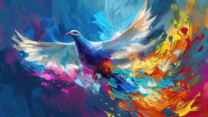 abstract painting vibrant painting depicting a dove