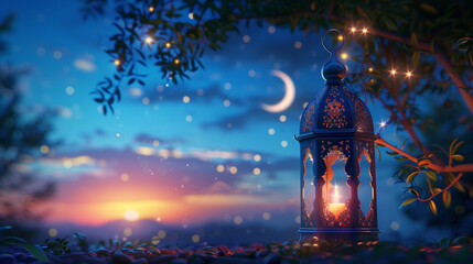 Ramadan decoration with arabic lantern and candle in the night. - obrazy, fototapety, plakaty