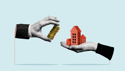 Real estate market, buying or selling housing. Art collage. - 773843893