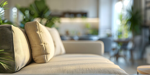 modern living room, Modern sofa in focus and blurred living room design at background. - obrazy, fototapety, plakaty