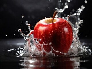 Red apple splashing in refreshing water