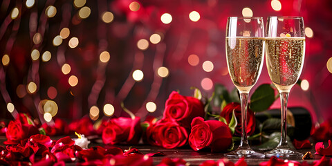Valentine s day dinner image with champagne glasses
