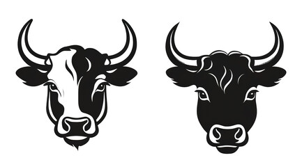  silhouettes face cow set, vector illustration,  design, isolated  background