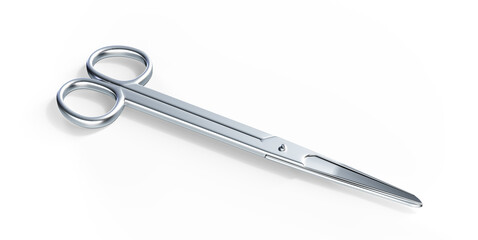 Golden Surgical Medical Scissors Curved. 3D rendering isolated on white background