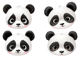Fototapeta premium Cute face panda bear baby adorable animal logo set illustration. isolated background