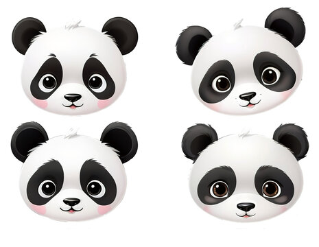 Cute face panda bear baby adorable animal logo set  vector illustration. isolated background