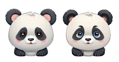 Cute panda bear face baby adorable animal logo set illustration. isolated background