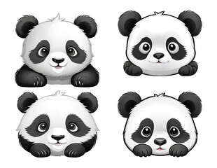 Naklejka premium Cute panda bear face baby adorable animal vector logo set illustration isolated background