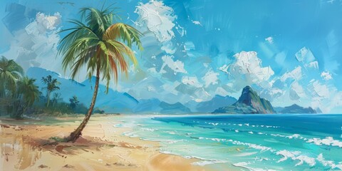 Palm and tropical beach - obrazy, fototapety, plakaty