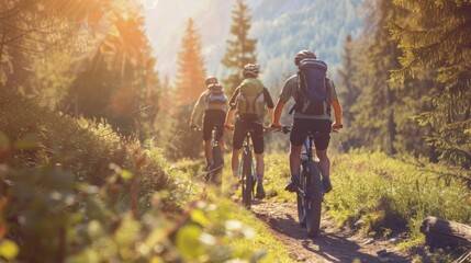 Obraz premium Group of Cyclists Riding Down Trail