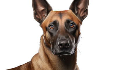 A close-up of a thoughtful dog staring directly into the camera
