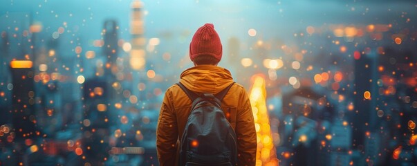 Viral Challenge Participant, Trendy Outfit, Tech-savvy individual, Embracing the latest craze of viral internet challenges, vibrant city background, Photography, Golden Hour, Bokeh Effect - obrazy, fototapety, plakaty