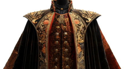 A man in a striking black and gold costume strikes a powerful pose