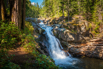 Autumn Waterfall at Mount Rainier National Park in Washington State