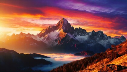 Mountain view with colorful sky, scenic landscape