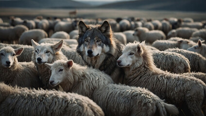 Wolf in sheep flock