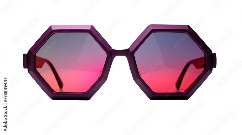 Wall mural A close-up view of a pair of sunglasses with iridescent lenses, on a plain white background