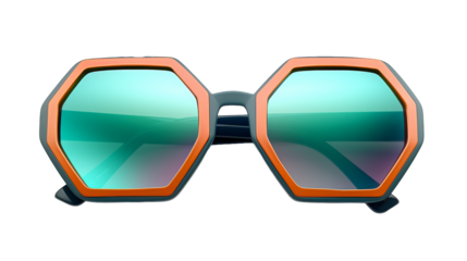 Sunglasses with orange frames and green mirrored lenses