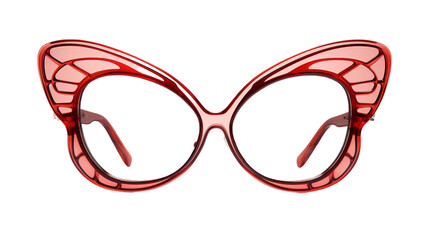 A pair of vibrant red glasses resting on a pristine white background
