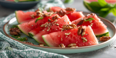 Red slices of delicious juicy watermelon