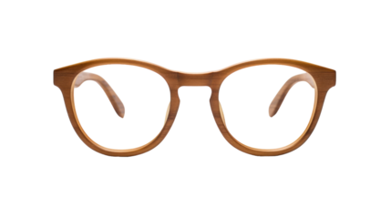 A stylish pair of glasses resting on a white background