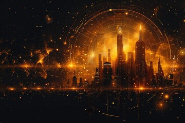 Fototapeta premium Urban Galaxy Abstract Image of a Megapolis Formed by a Starry Sky with Points, Lines, and Shapes of Buildings, Streets, and Parks