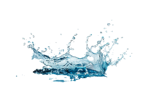 Blue water splash isolate white background.