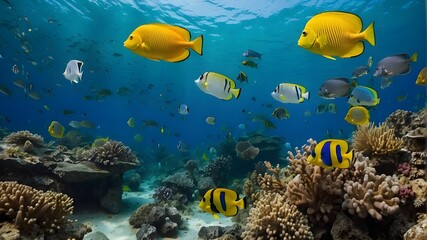 stunning underwater landscape with a variety of fish and coral reefs
