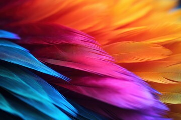 ultra close-up view of a beautiful hyperdetailed texture bird multicolored feather - obrazy, fototapety, plakaty