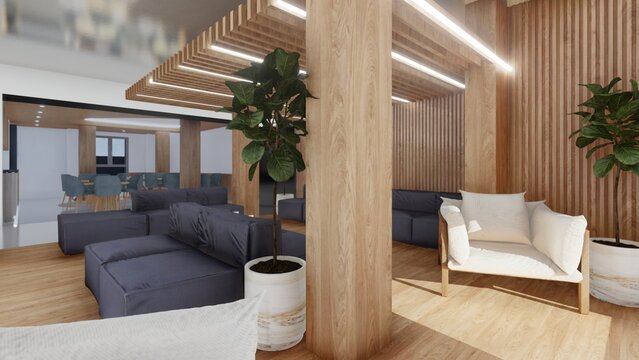 Dise&ntilde;o interior de una s&aacute;la de espera 