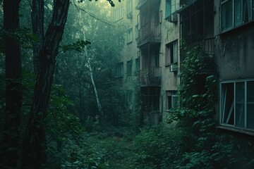 atmospheric cinematic shot, strange surroundings, with soviet non-fictional movie aesthetics touch - obrazy, fototapety, plakaty